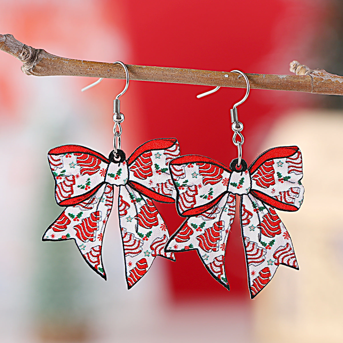 Wholesale Christmas Bow Pendant Wooden Double-Sided Earrings